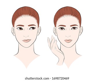 girl face, long hair portrait. isolated on white background. hand drawn vector illustration