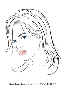 girl face long hair portrait isolated on white background. hand drawn vector illustration