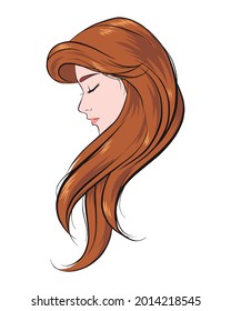 girl face long hair portrait isolated on white background. hand drawn vector illustration	