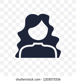 Girl face with long hair transparent icon. Girl face with long hair symbol design from People collection. Simple element vector illustration on transparent background.