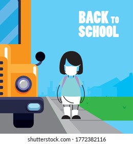 girl with face mask back to school vector illustration desing