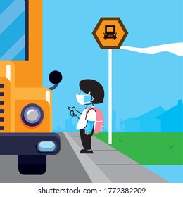 Girl With Face Mask Back To School Vector Illustration Desing