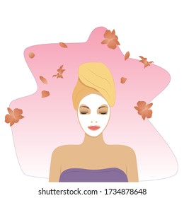 Girl in a face mask. Beauty treatment. The concept of a Spa, takes care of themselves. Vector illustration