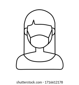 Girl in face mask medical vector icon or woman person wear protective medical mask flat cartoon isolated symbol, line art, flat illustration - Vector