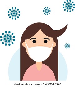 Girl in face mask. Prevention for virus. On isolated background. 