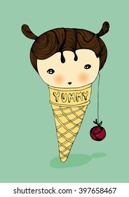 Girl face on yummy Ice cream cone 