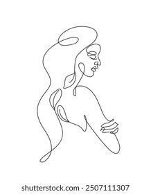 Girl face one line art illustration victor portrait logo