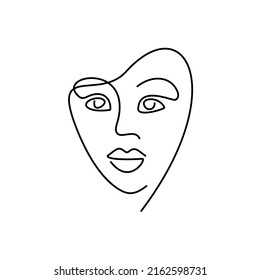 girl face - one line logo. portrait minimalism. facial features with a thin line. beauty salon logo