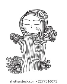 Girl face outline illustration vector image. Hand drawn sketch image artwork. Simple original logo icon from pen drawing sketch.