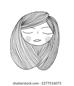 Girl face outline illustration vector image. Hand drawn sketch image artwork. Simple original logo icon from pen drawing sketch.