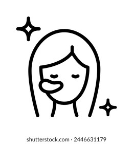 Girl face with patches line icon. Beauty procedure concept, applying cosmetic patches under the eyes sign on white background. Gel patch on face icon outline style. Vector graphics.