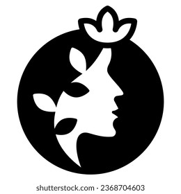 Girl face, petals with lotus solid icon, hairdresser salon concept, petals with lotus vector sign on white background, face glyph style for mobile concept and web design. Vector graphics
