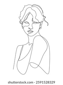 Girl face and posture, staring straight illustration line art for logo digital assets