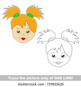 Girl Face Red Hair to be traced only of one line, the tracing educational game to preschool kids with easy game level, the colorful and colorless version.