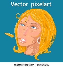girl face retro computer eight bit pixel art
