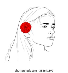 Girl face with rose.