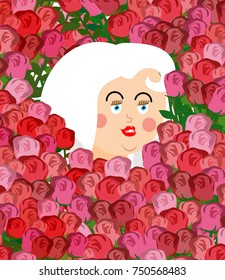 Girl Face in roses. Woman Head in flower. Vector illustration
