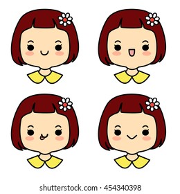Girl Face Set, Vector Illustration
