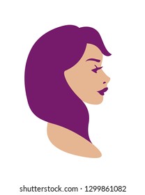 Girl face side view. Head of a beautiful woman
