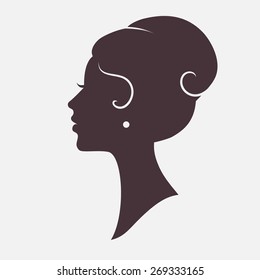 Girl Face Silhouette with Stylish Hairstyle