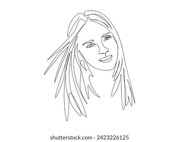 Girl Face single Line Drawing