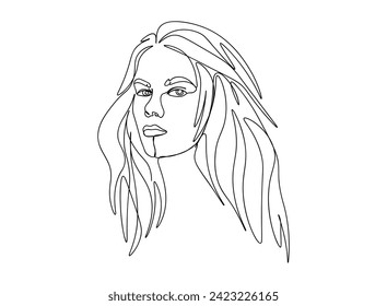 Girl Face single Line Drawing