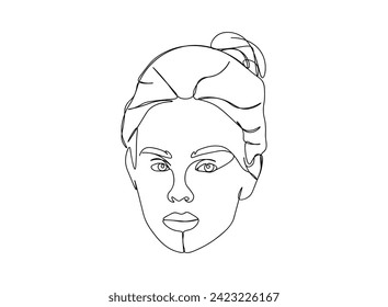 Girl Face single Line Drawing