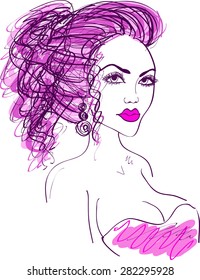 girl face, sketch, vector on a white background 