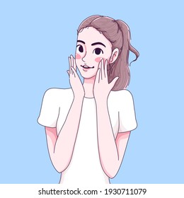 Girl face skin close up character design of vector. Cartoon illustration.