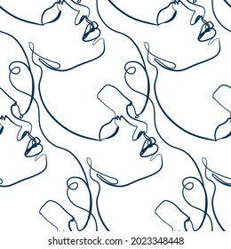 girl face vector stained glass style seamless art line pattern