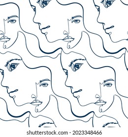 girl face vector stained glass style seamless art line pattern