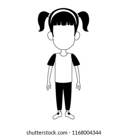 Girl faceless cartoon in black and white