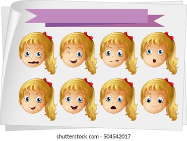 Girl faces with different emotions illustration