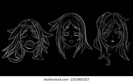 Girl faces Japanese anime poster in manga style. Tokyo . Vector design for t-shirt graphics, banner, fashion prints