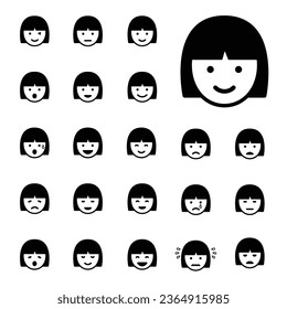 Girl facial expression icon set, vector illustration