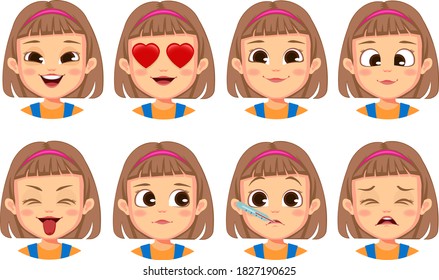 girl facial gestures set Vector