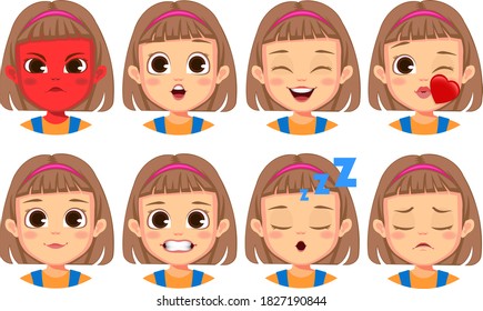 girl facial gestures set Vector