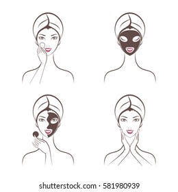 girl facials spa set vector