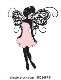 the girl fairy in a pink dress, with ear rings, a silhouette