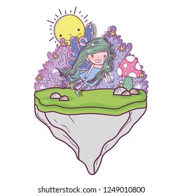 girl fairy with wings in the floating stone