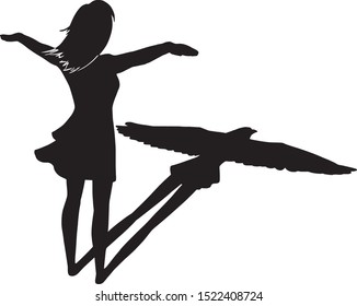 Girl - falcon, bird, wings, vector

