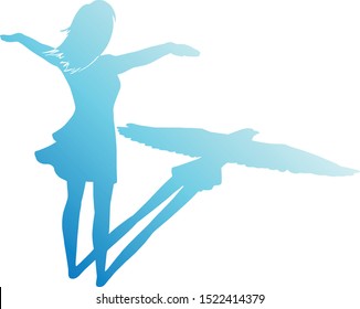 Girl - falcon, bird, wings, vector art, heavenly, blue