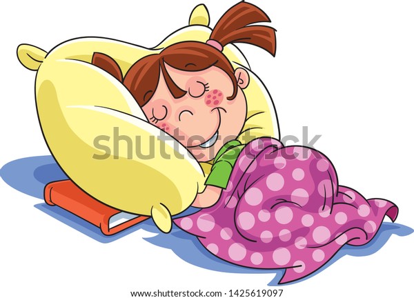 Girl Fall Asleep After Reading Book Stock Vector (Royalty Free) 1425619097