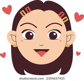 Girl Fall in Love Kids Face Feeling Emotion Vector Illustration 