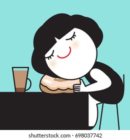 Girl Falling Asleep While Eating Concept Card Character illustration