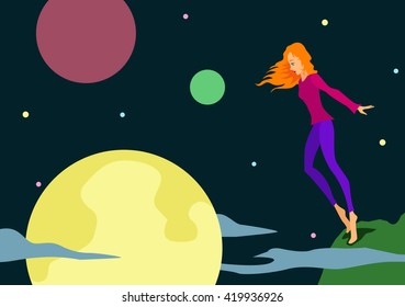 Girl Falls Into Sky: vector de stock (libre de regalías) 419936926