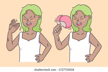 girl fan heat wave summer cute people illustration