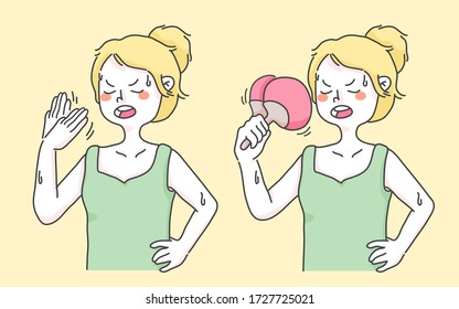 girl fan heat wave summer cute people illustration