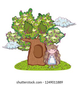 girl fantastic creature with tree houses