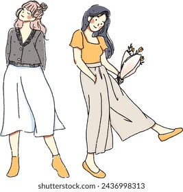 girl fashion cartoon character illustration korean style drawing
